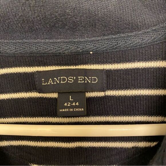 Lands' End Men's navy blue striped Rib Quarter Zip cotton Sweater preppy L - Picture 4 of 9